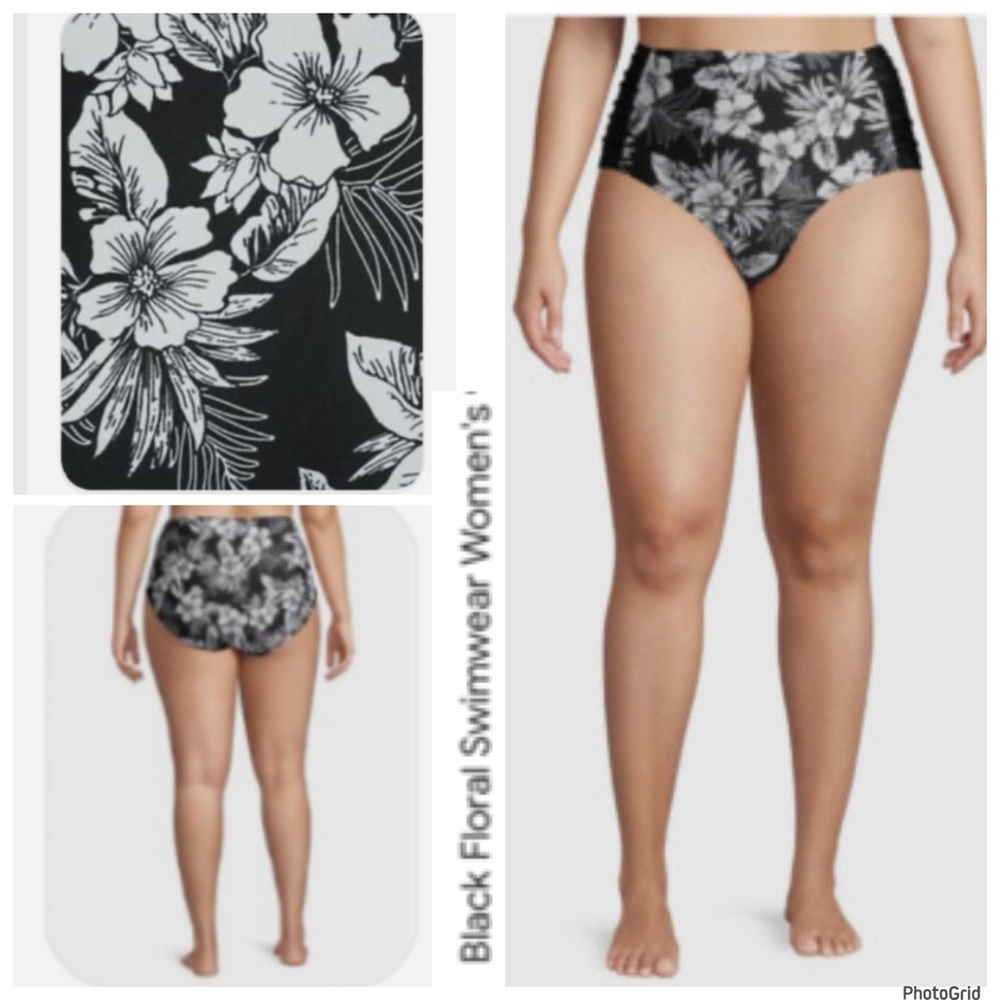 Time and Tru 3X plus size black & white floral swim bottoms NWT